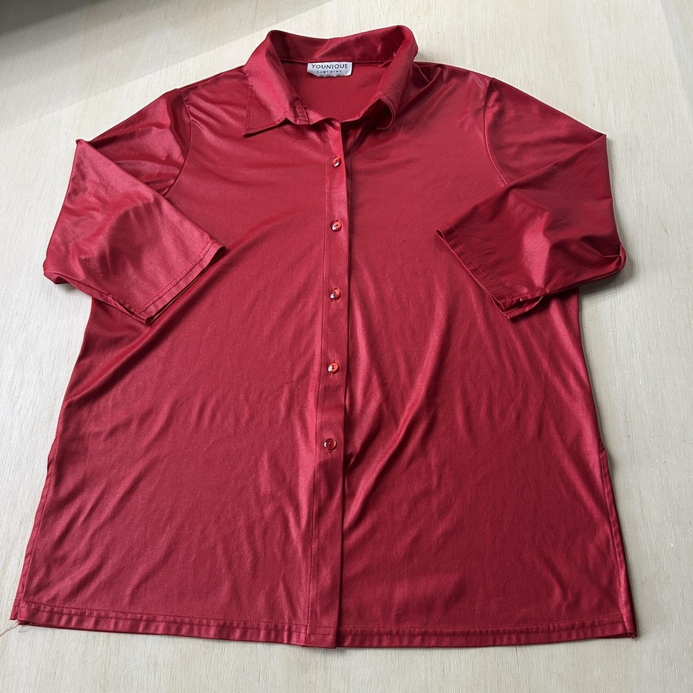 Vintage Red Button Up 3/4 Sleeve Collared Top Shirt Womens 18/20